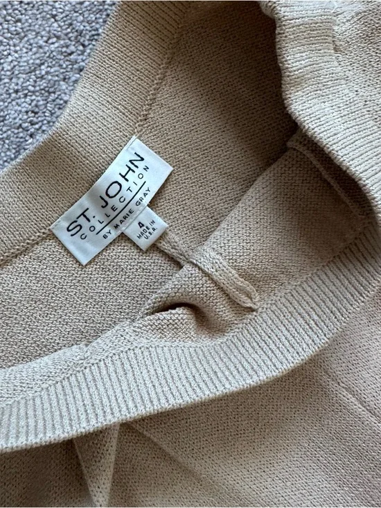 St John Collection Santana Knit Pants Beige Pleated High Waist Sz 4 Quiet Luxury - Picture 6 of 13